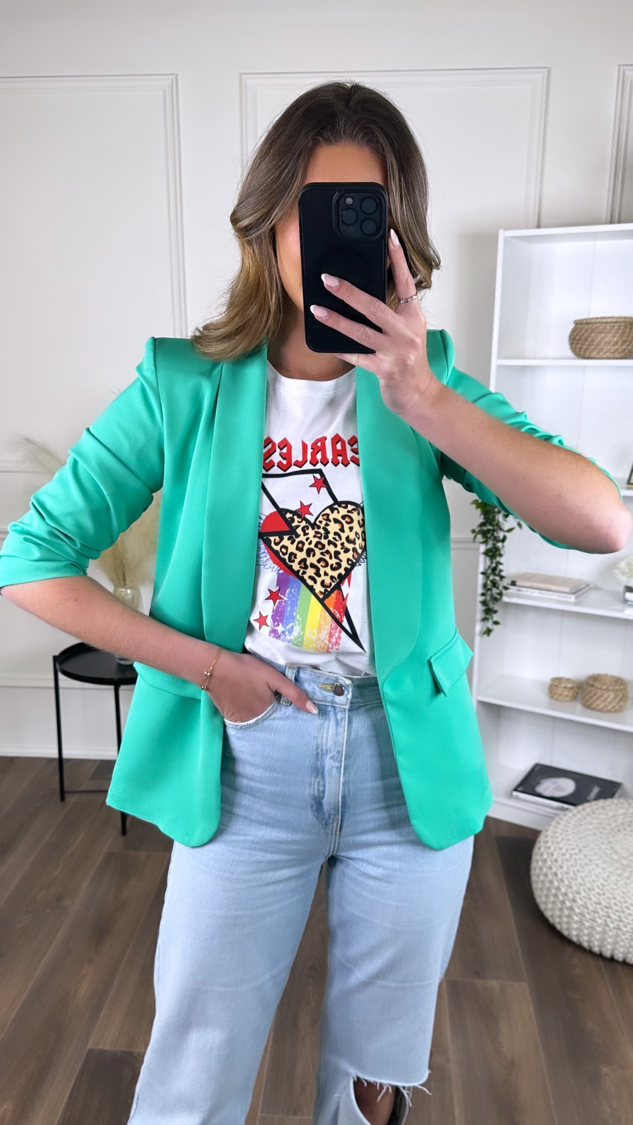 Light Green Ruched Sleeve Blazer