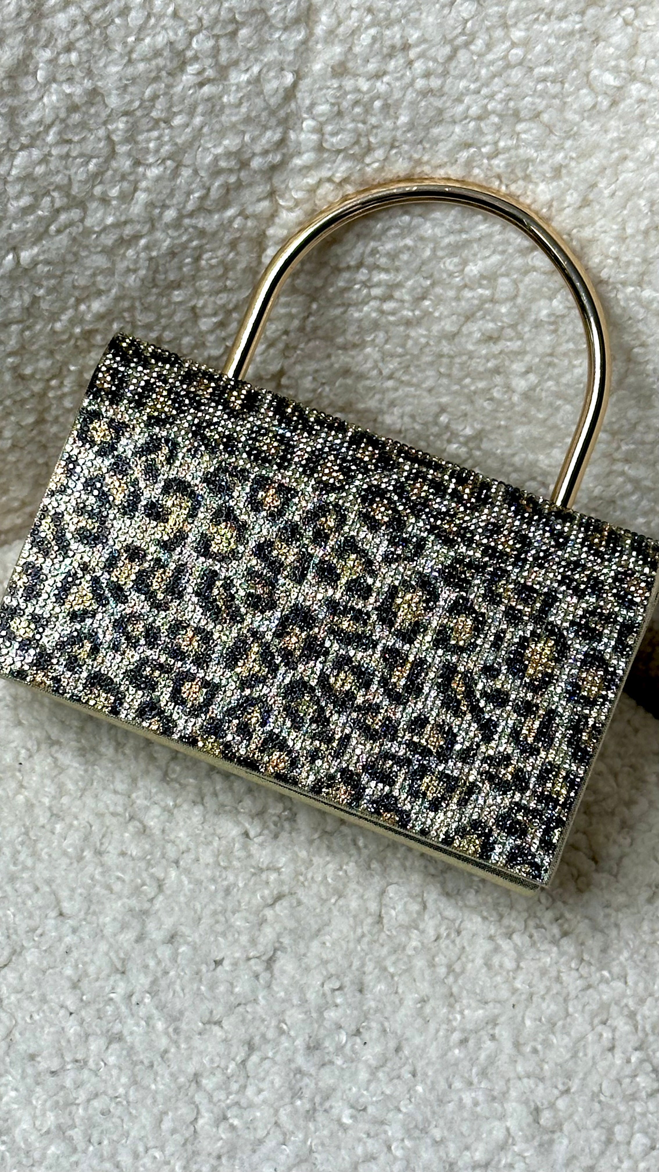 Tina Gold & Black Leopard Print Clutch Bag