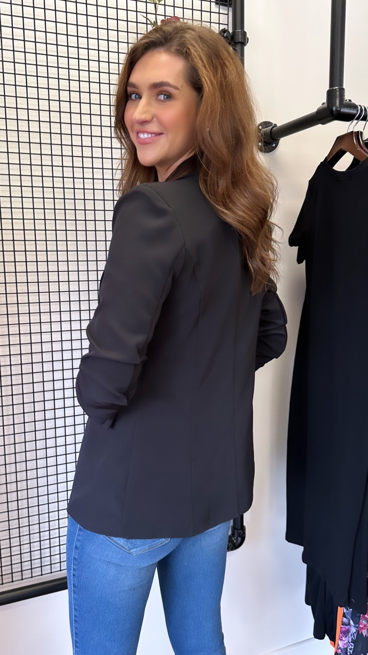 Black Ruched Sleeve Blazer