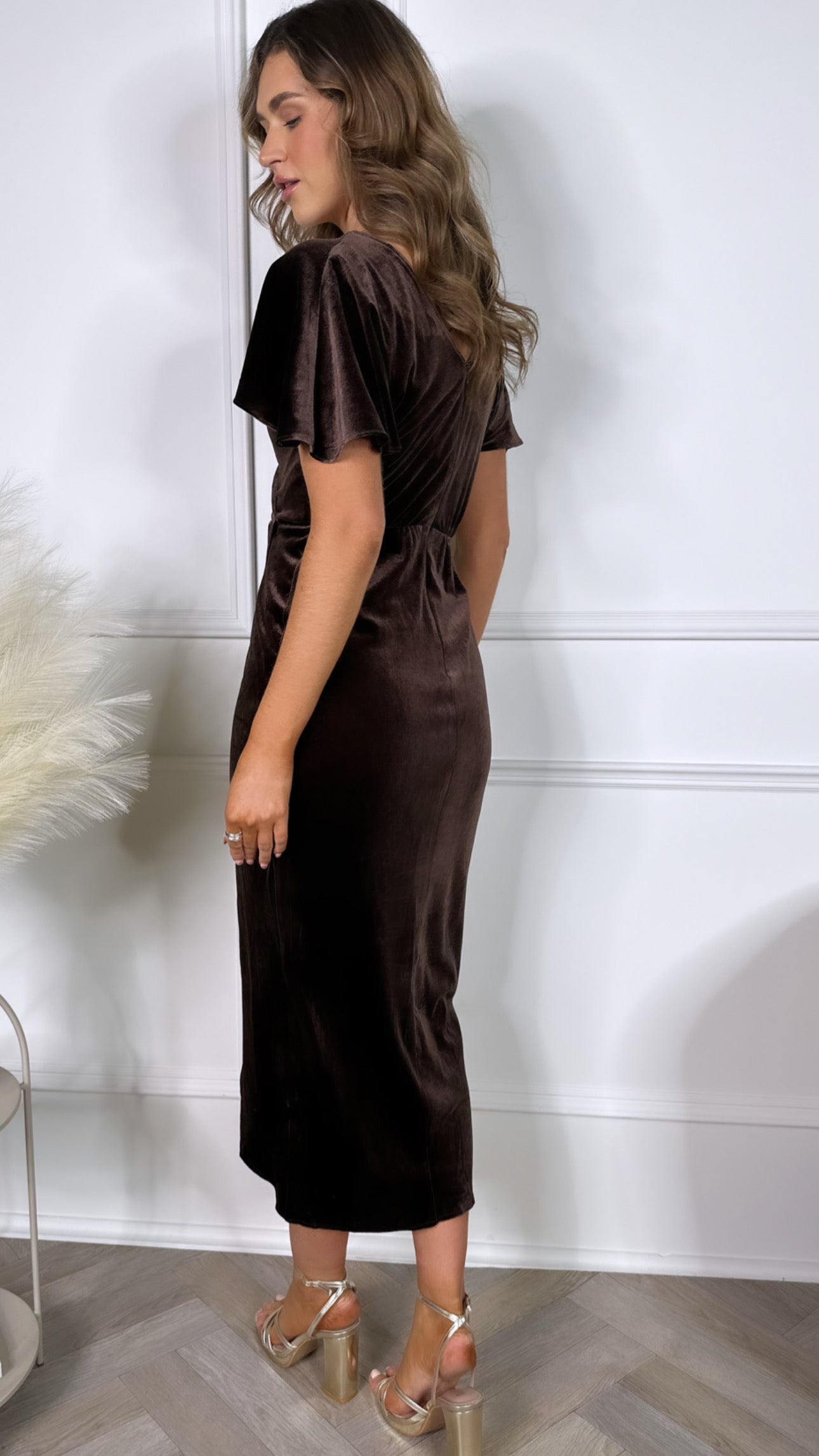 Meggie Brown Velvet Wrap Over Maxi Dress