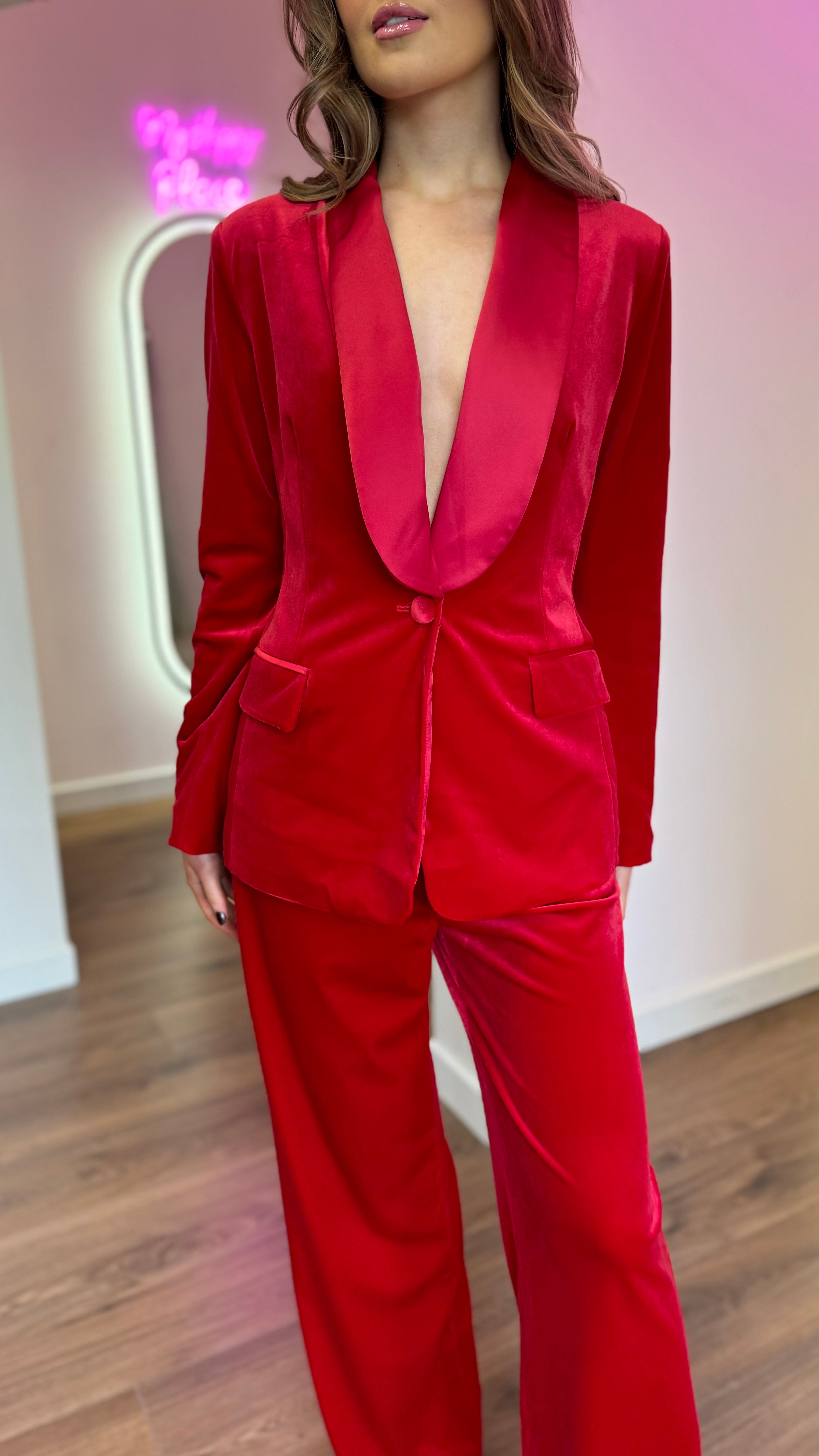 Carina Red Velvet Trousers & Blazer Co-Ord