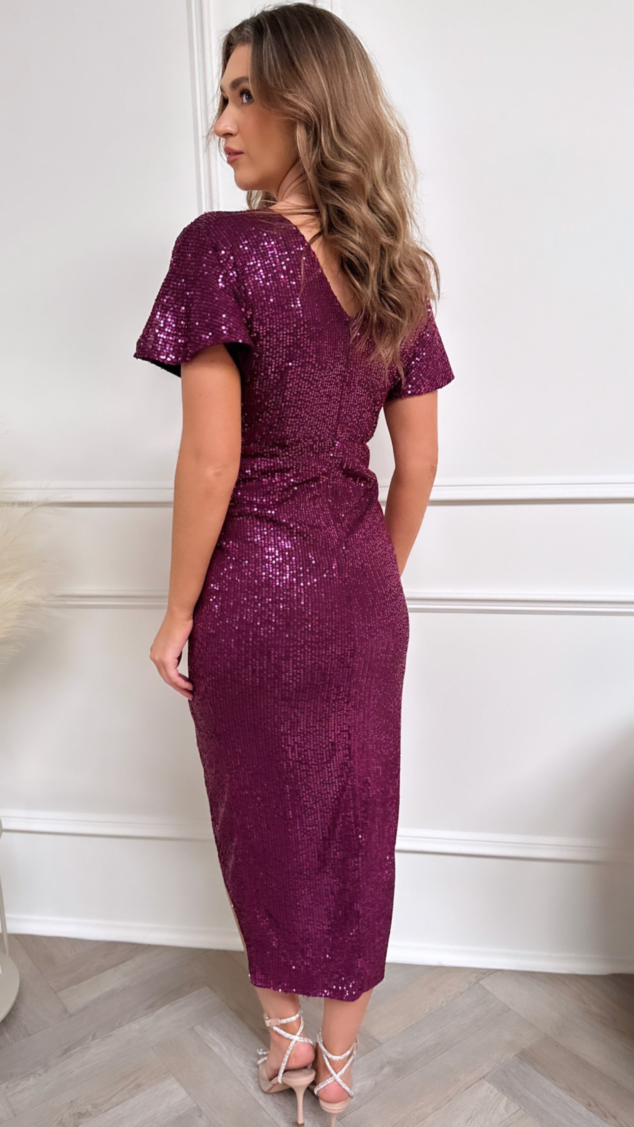 Landan Purple Sequin Wrap Over Maxi Dress