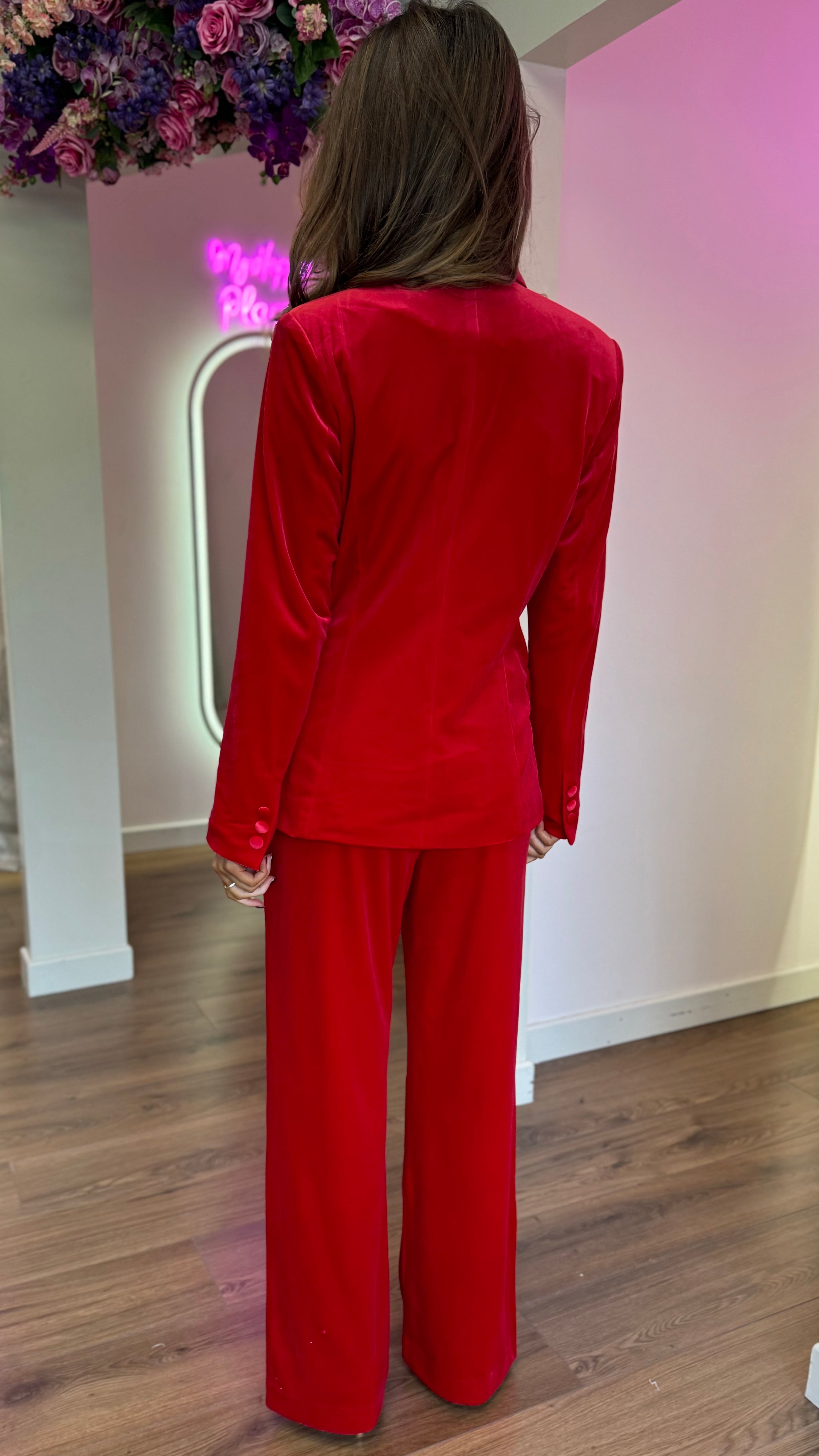 Carina Red Velvet Trousers & Blazer Co-Ord