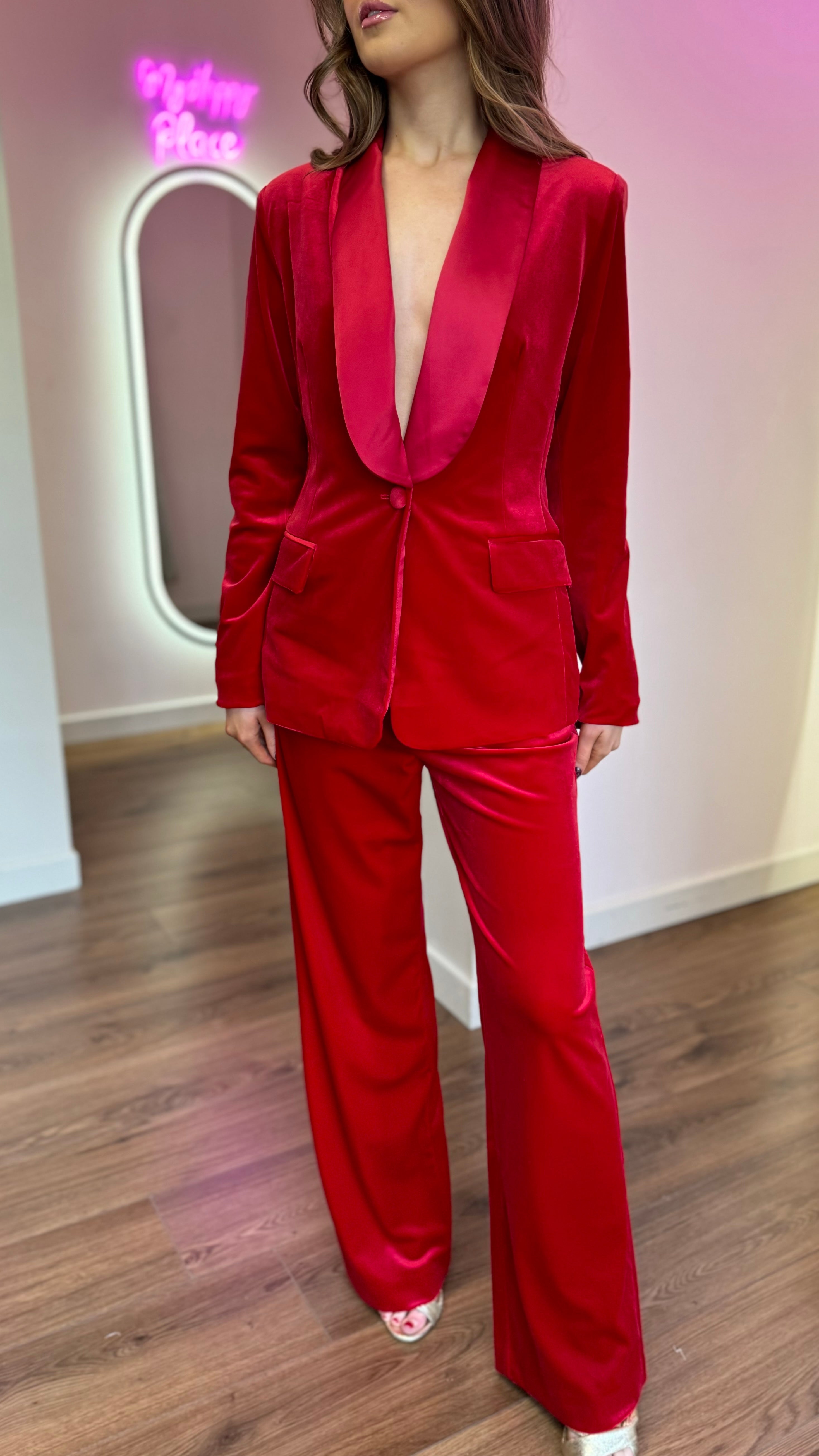 Carina Red Velvet Trousers & Blazer Co-Ord