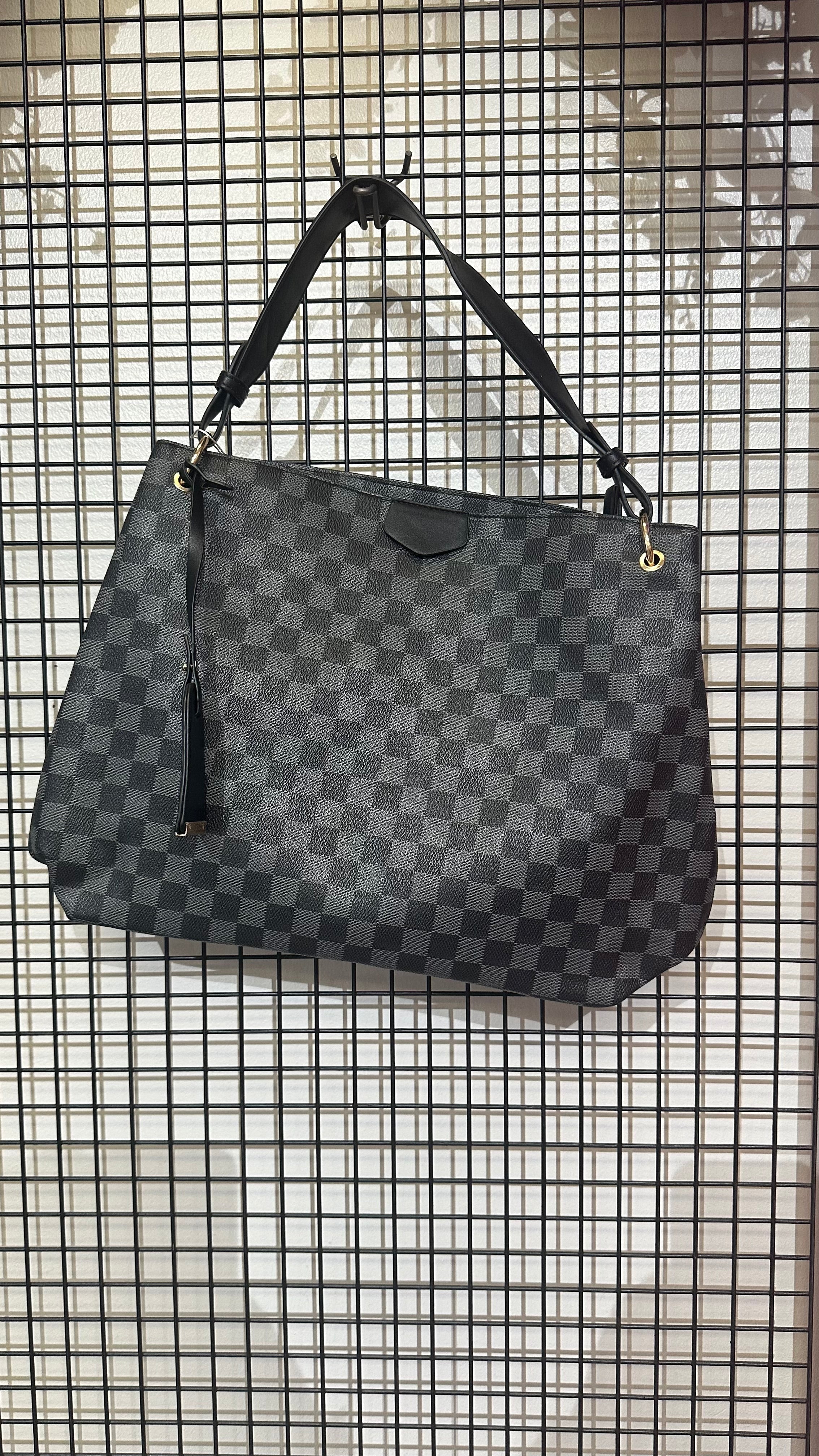 Annie Black Checked Print Handbag