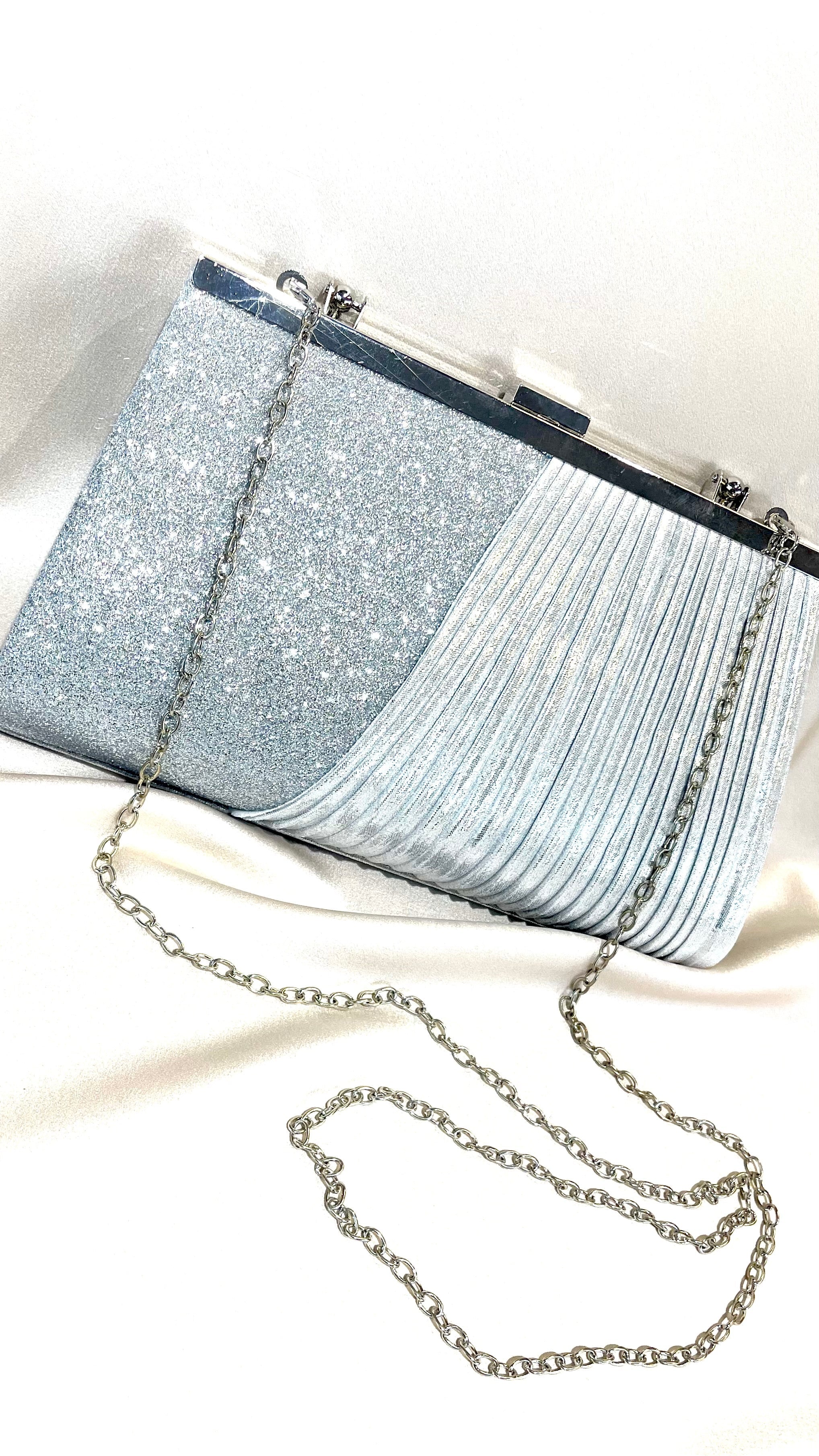 Trisha Silver Glitter Detail Clutch Bag