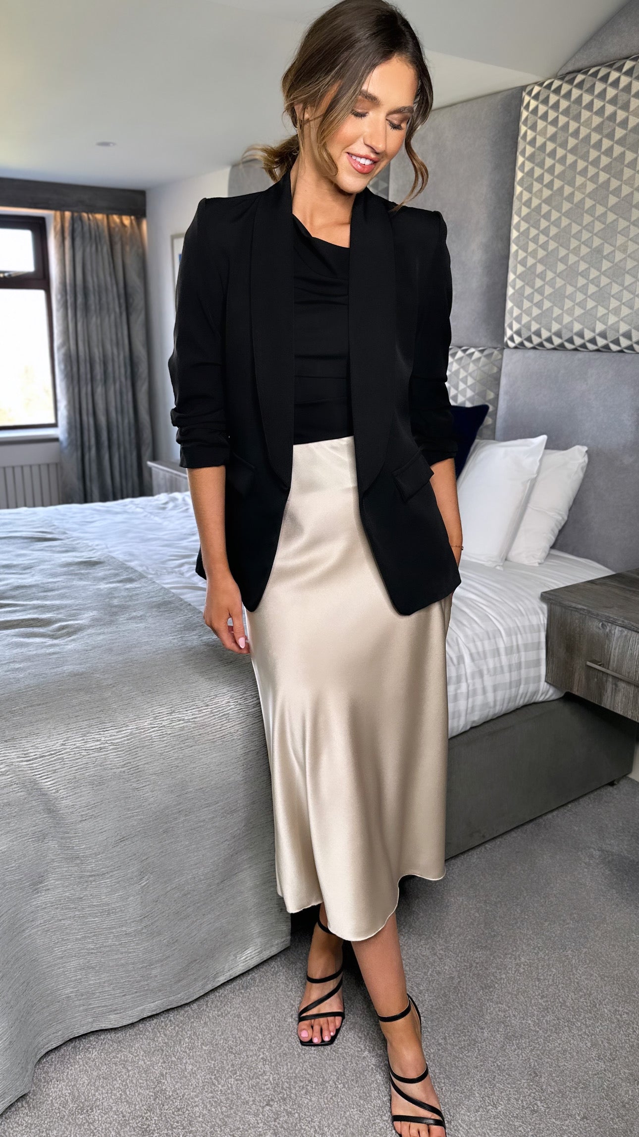 Black Ruched Sleeve Blazer