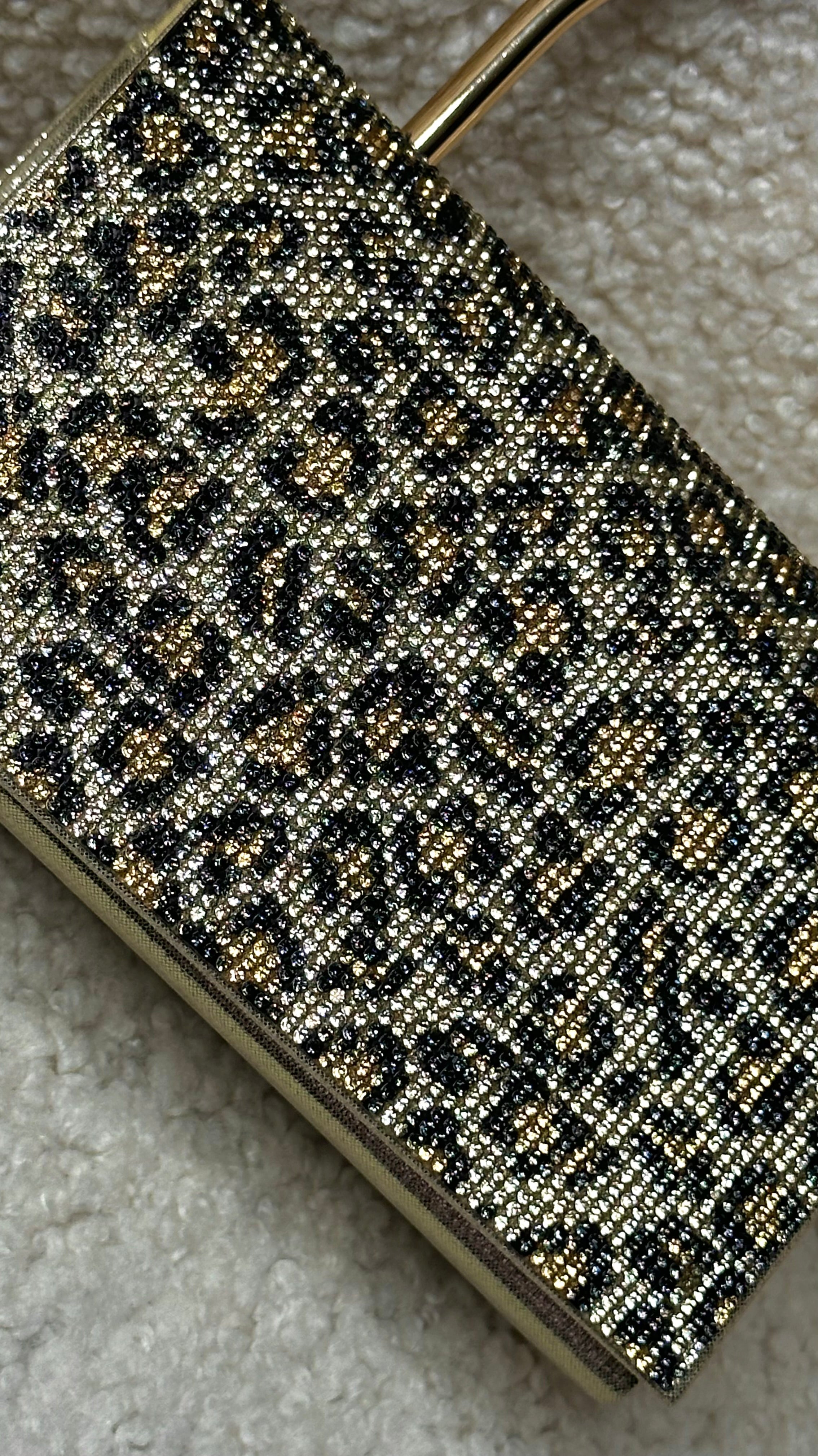 Tina Gold & Black Leopard Print Clutch Bag