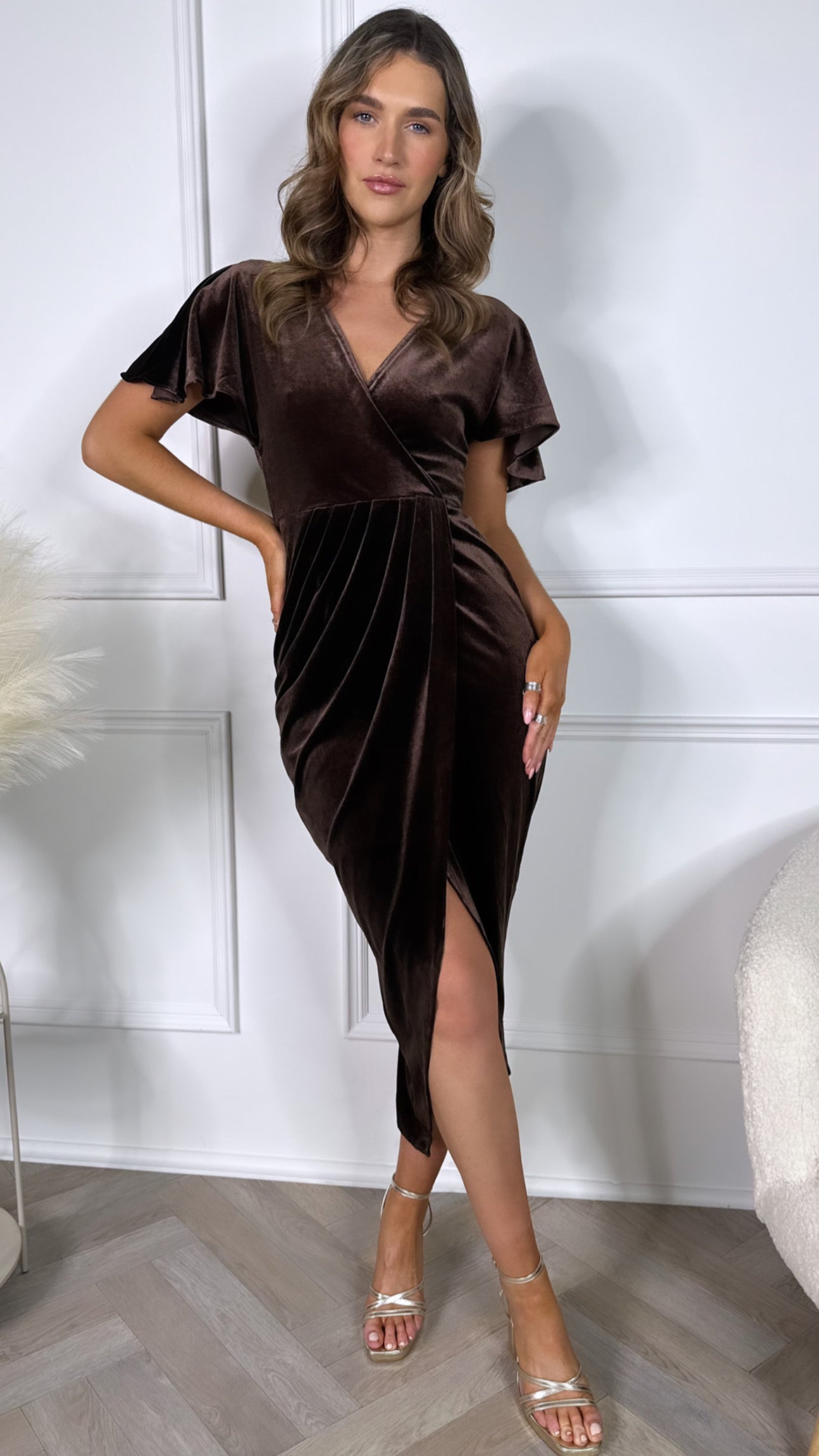 Meggie Brown Velvet Wrap Over Maxi Dress