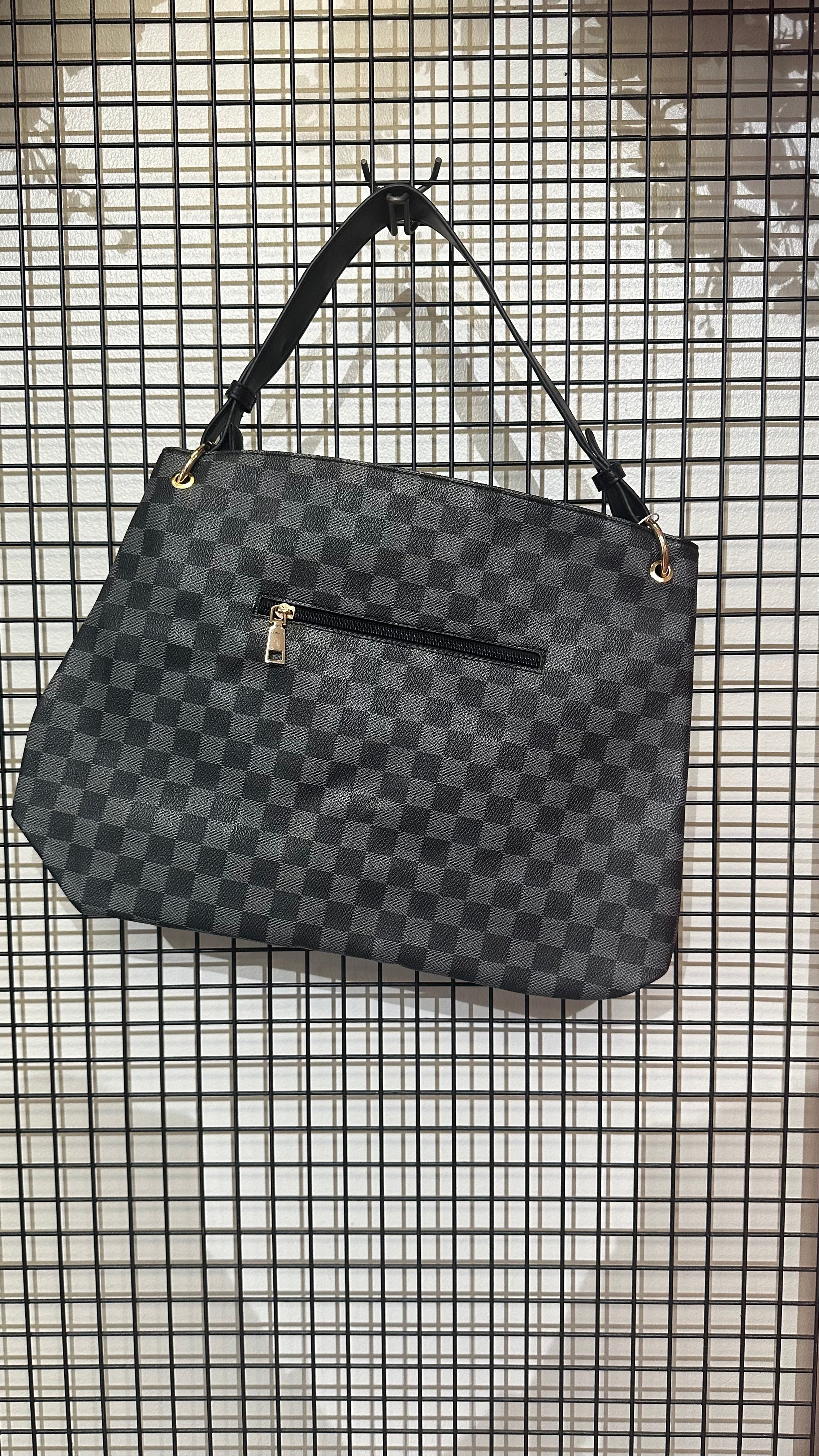 Annie Black Checked Print Handbag