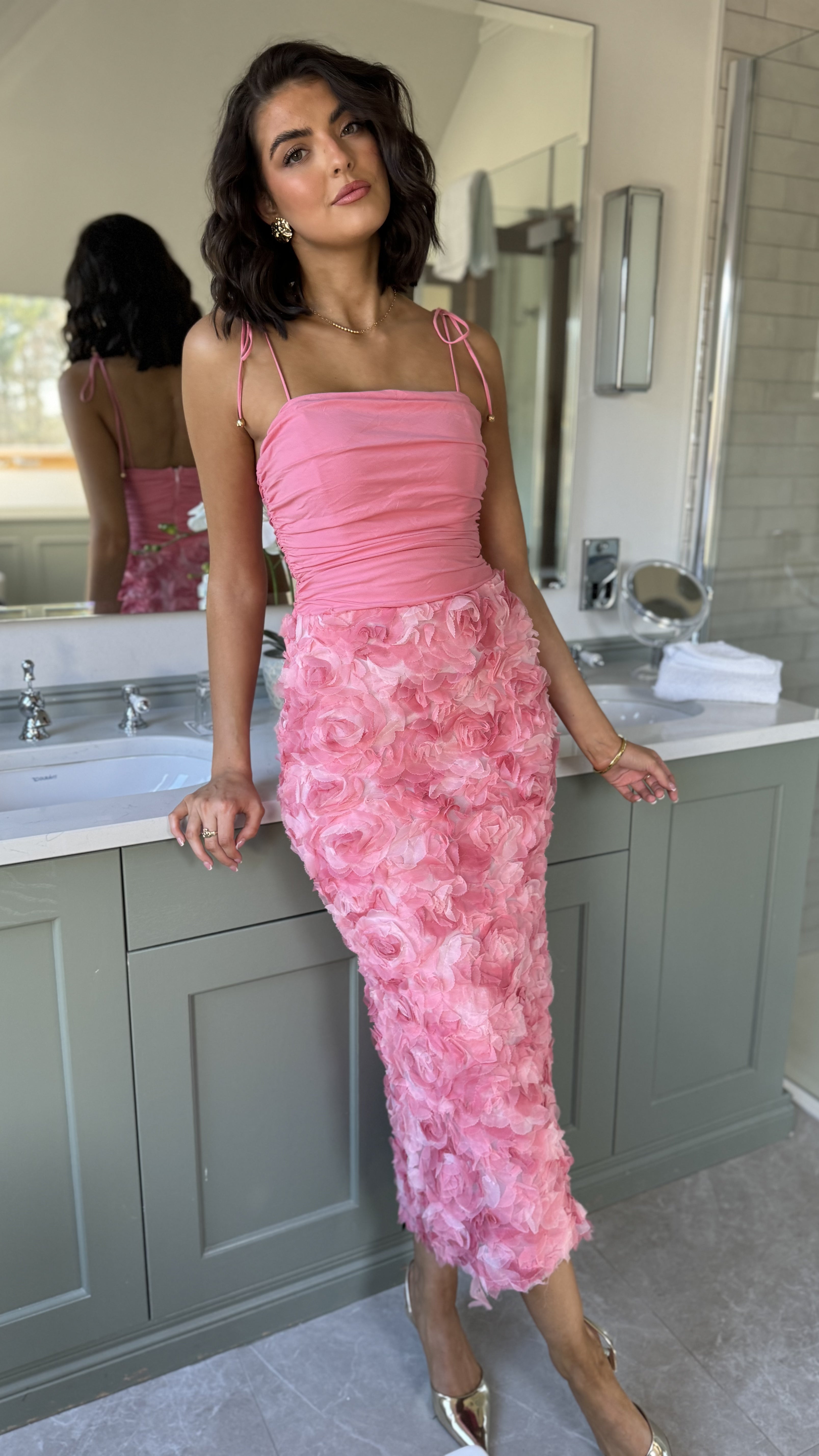 Gemma Pink Embellished Floral Maxi Dress