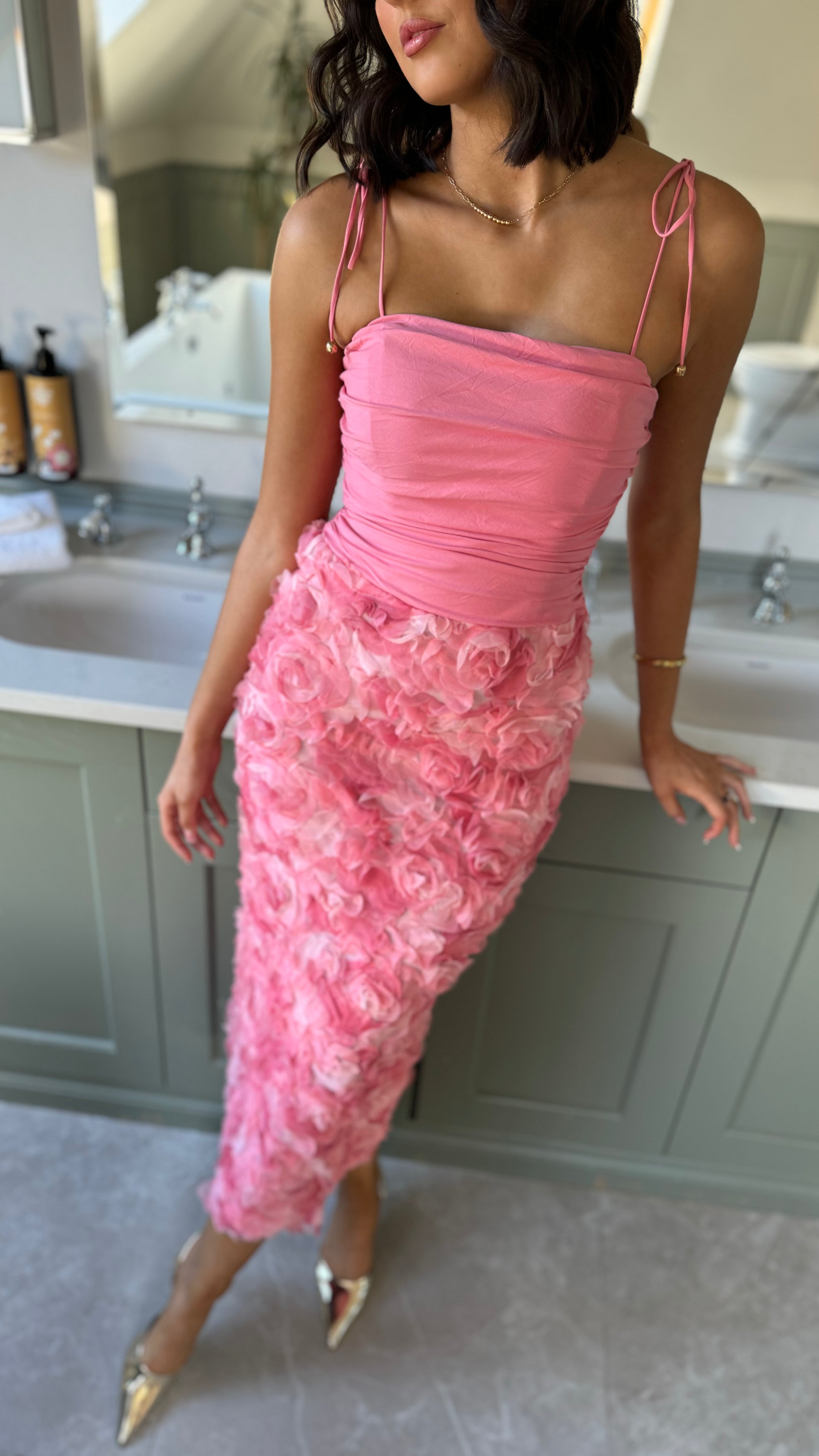 Gemma Pink Embellished Floral Maxi Dress