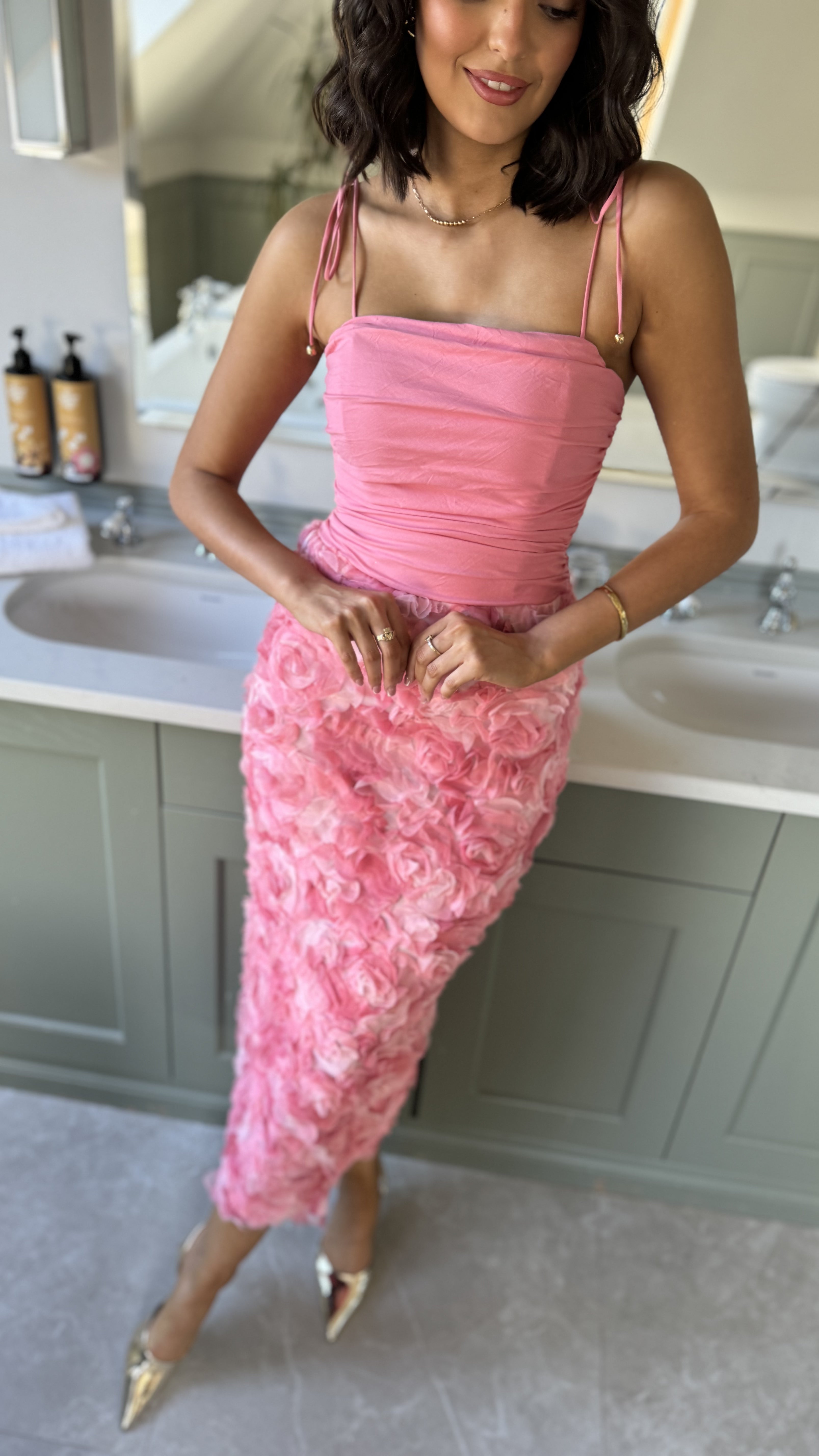 Gemma Pink Embellished Floral Maxi Dress