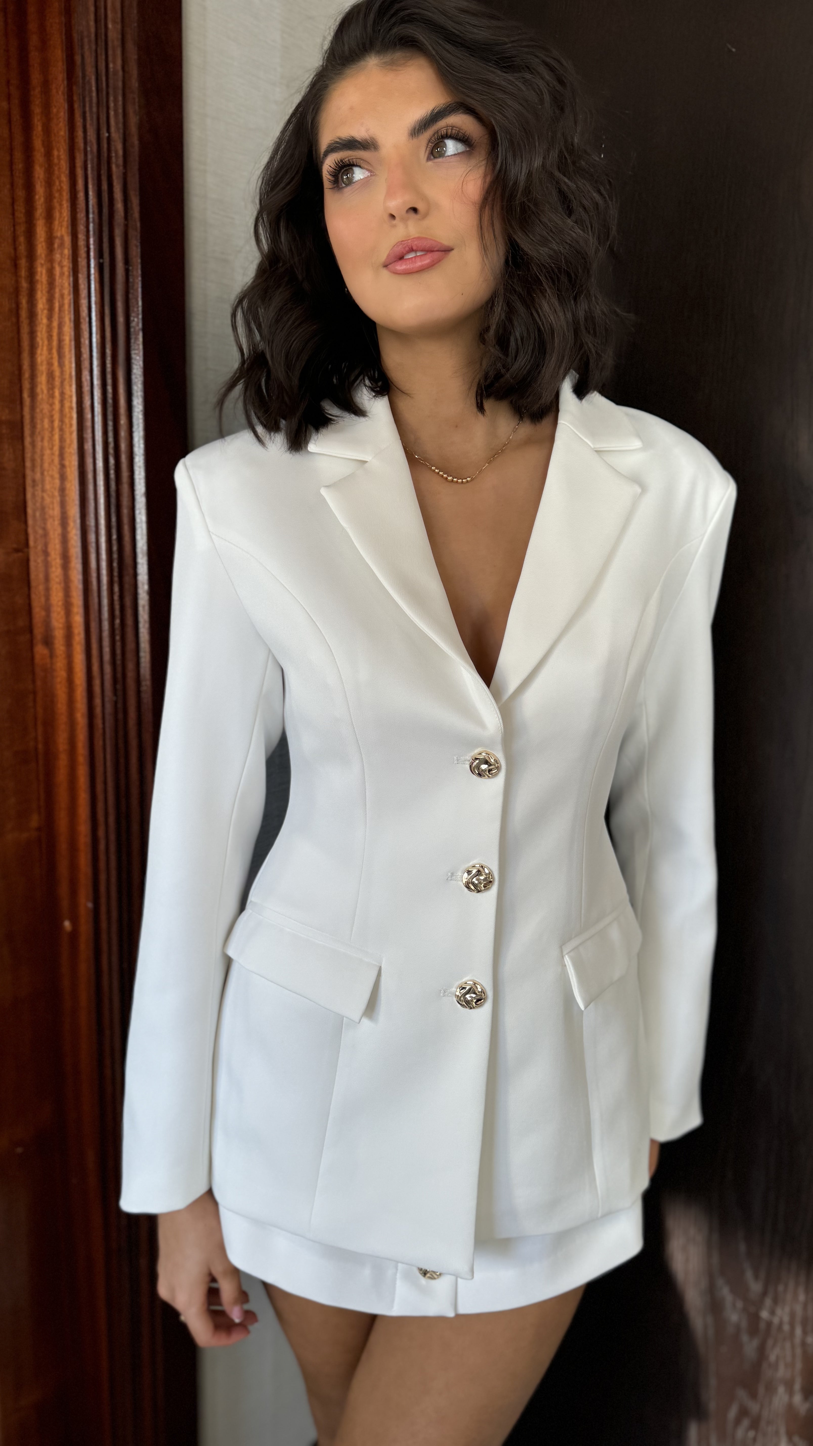 Maia White Tailored Button Down Blazer