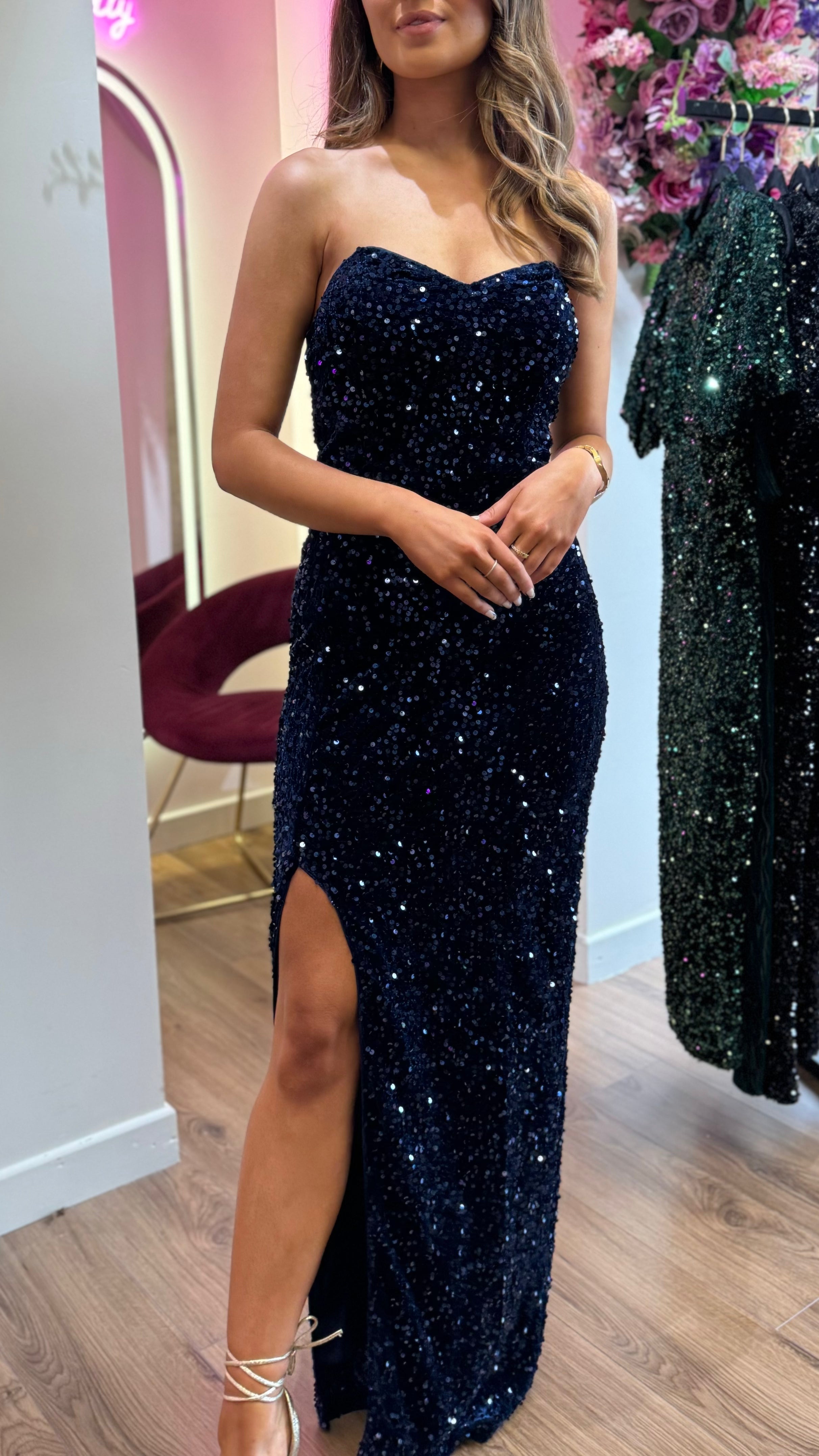 Ripley Navy Velvet Sequin Occasion Maxi Dress