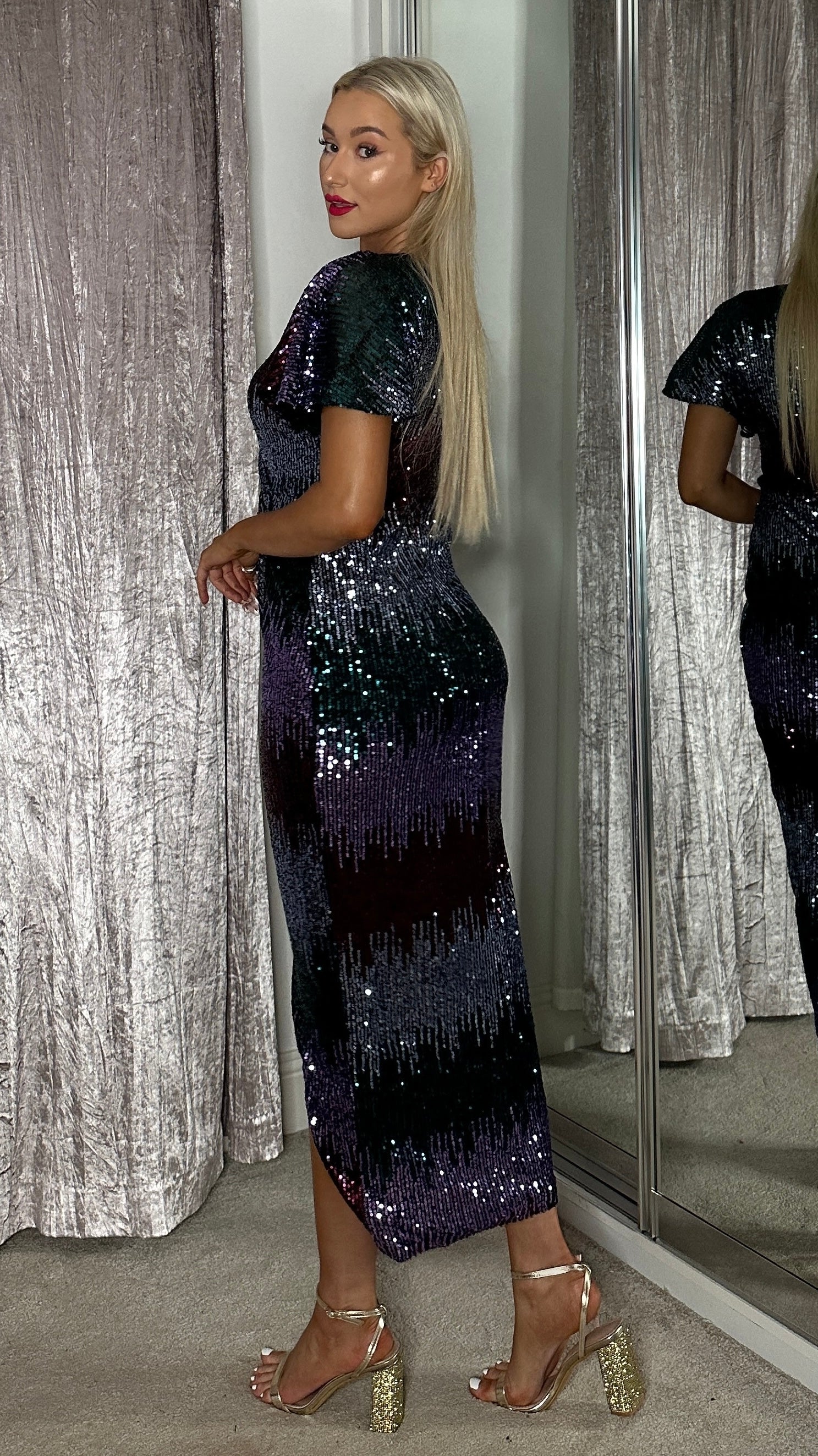 Nelson Multi Sequin Wrap Over Maxi Dress